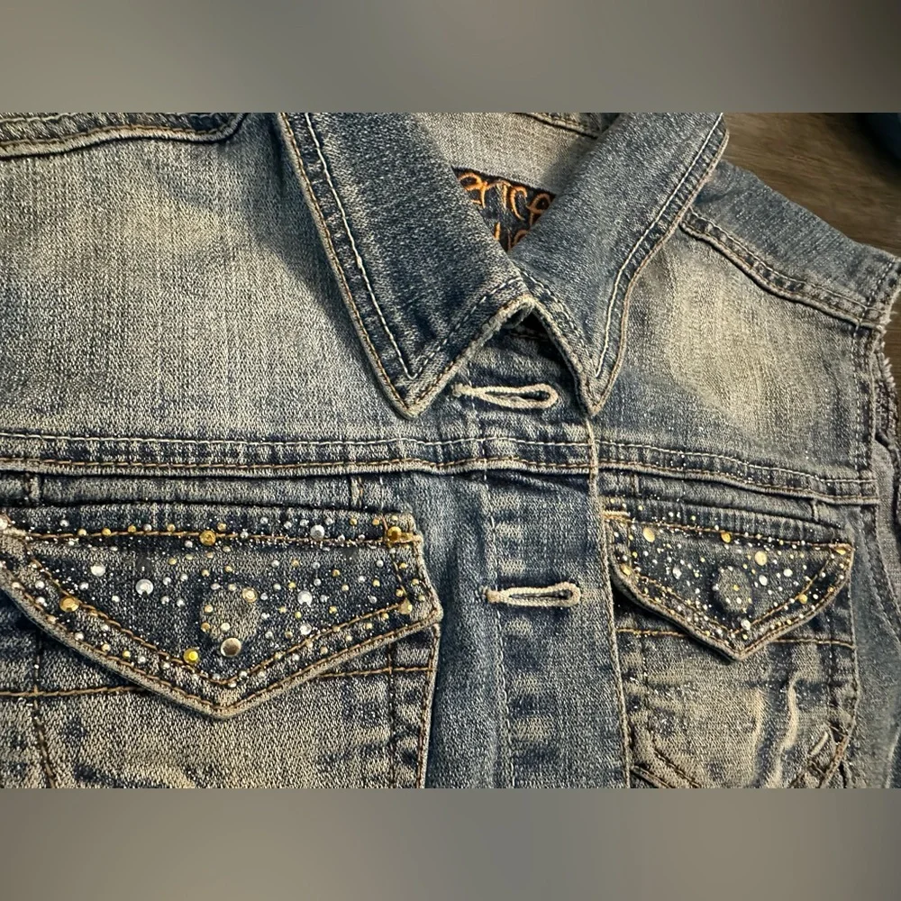 Americana Blues Distressed Embellished Sleeveless Vest - Size S - Picture 5 of 13